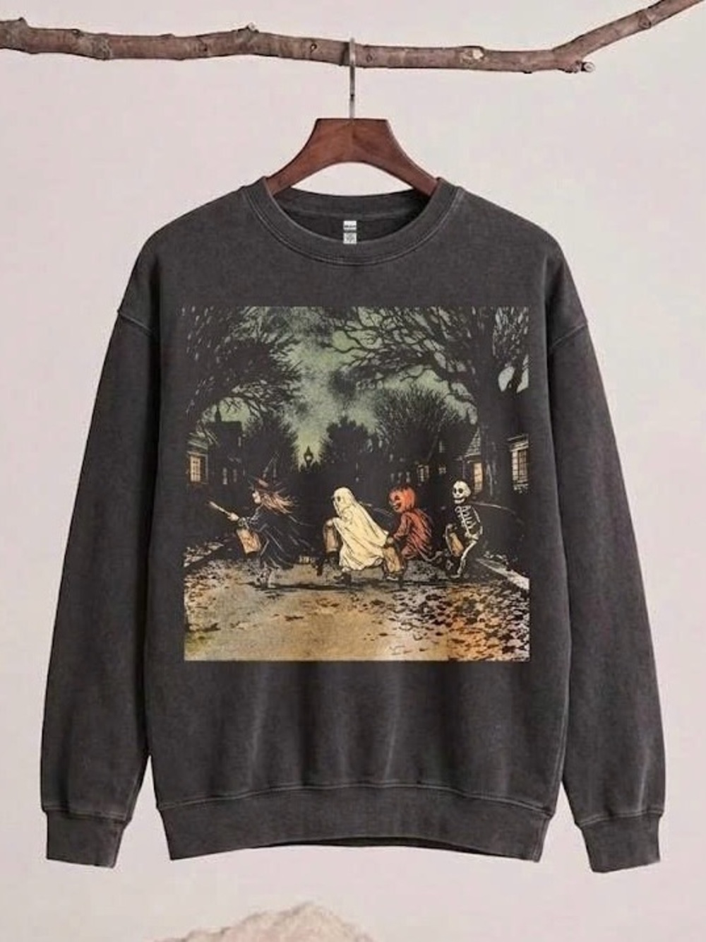 Retro Spooky Season Halloween Crewneck Sweatshirt Washed Grey Oversized
